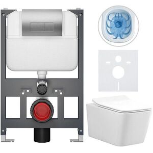 CERANO Kompletní WC set Basic/Forte bílá lesklá WC tlačítko Modulo/Stříbrná závěsné nízký modul předstěnová instalace 51x36 CER-8050BD86149 obraz