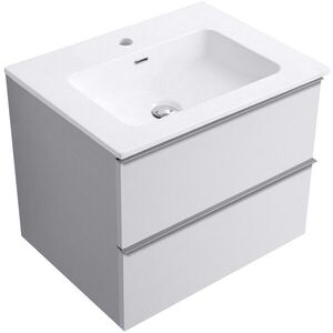 CERANO Koupelnová skříňka Velora bílá matná, úchytka chrom + keramické umyvadlo Novo bílá lesklá 71x54, 5x46, 5 CER-979880 obraz