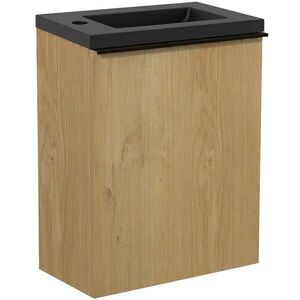 CERANO Umyvadlová skříňka pro WC Zola dub medový + umyvadlo z lit. mramoru černá matná 40x55x23, 5 CER-999997 obraz