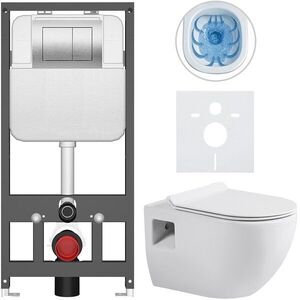CERANO Kompletní WC set Basic/Dure bílá lesklá WC tlačítko Maxio/Stříbrná závěsné předstěnová instalace 51x35 CER-8050BD85896 obraz