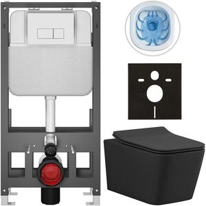 CERANO Kompletní WC set Basic/Forte černá matná WC tlačítko Modulo/Bílá volně stojící předstěnová instalace 51x36 CER-8050BD86407 obraz