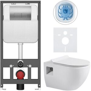 CERANO Kompletní WC set Basic/Dure bílá lesklá WC tlačítko Modulo/Stříbrná závěsné předstěnová instalace 51x35 CER-8050BD85897 obraz
