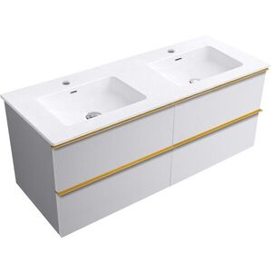 CERANO Koupelnová skříňka Velora bílá matná, úchytka zlatá + keramické umyvadlo Novo bílá lesklá 121x54, 5x46, 5 CER-979883 obraz