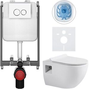 CERANO Kompletní WC set Basic/Dure bílá lesklá WC tlačítko Dualo/Bílá pro zazdění 51x35 CER-8050BD85898 obraz