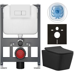CERANO Kompletní WC set Basic/Forte černá matná WC tlačítko Modulo/Bílá závěsné nízký modul předstěnová instalace 51x36 CER-8050BD86409 obraz