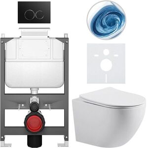 CERANO Kompletní WC set Basic/Cesso bílá matná WC tlačítko Dualo/Černá ovládání shora předstěnová instalace 49x36 CER-8050BD86155 obraz
