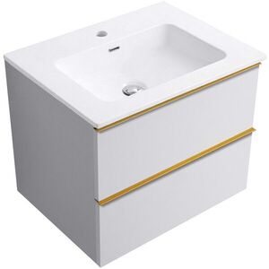 CERANO Koupelnová skříňka Velora bílá matná, úchytka zlatá + keramické umyvadlo Novo bílá lesklá 71x54, 5x46, 5 CER-979885 obraz