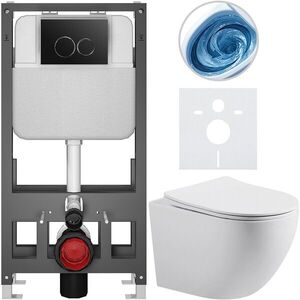 CERANO Kompletní WC set Basic/Cesso bílá matná WC tlačítko Dualo/Černá volně stojící předstěnová instalace 49x36 CER-8050BD86157 obraz