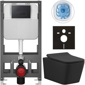CERANO Kompletní WC set Basic/Forte černá matná WC tlačítko Modulo/Černá volně stojící předstěnová instalace 51x36 CER-8050BD86412 obraz