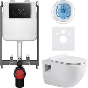 CERANO Kompletní WC set Basic/Dure bílá lesklá WC tlačítko Dualo/Černá pro zazdění 51x35 CER-8050BD85901 obraz