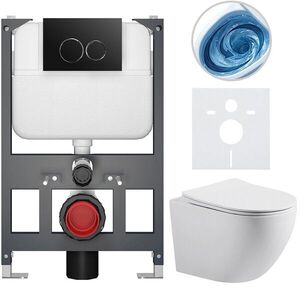 CERANO Kompletní WC set Basic/Cesso bílá matná WC tlačítko Dualo/Černá závěsné nízký modul předstěnová instalace 49x36 CER-8050BD86159 obraz