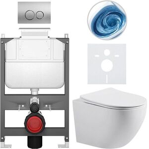 CERANO Kompletní WC set Basic/Cesso bílá matná WC tlačítko Dualo/Stříbrná ovládání shora předstěnová instalace 49x36 CER-8050BD86160 obraz