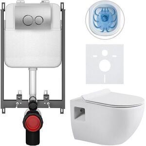 CERANO Kompletní WC set Basic/Dure bílá lesklá WC tlačítko Dualo/Stříbrná pro zazdění 51x35 CER-8050BD85904 obraz