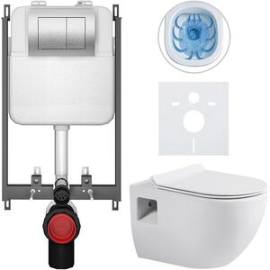 CERANO Kompletní WC set Basic/Dure bílá lesklá WC tlačítko Maxio/Stříbrná pro zazdění 51x35 CER-8050BD85905 obraz