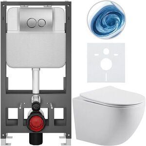 CERANO Kompletní WC set Basic/Cesso bílá matná WC tlačítko Dualo/Stříbrná volně stojící předstěnová instalace 49x36 CER-8050BD86162 obraz