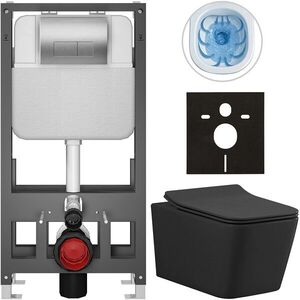 CERANO Kompletní WC set Basic/Forte černá matná WC tlačítko Modulo/Stříbrná volně stojící předstěnová instalace 51x36 CER-8050BD86417 obraz