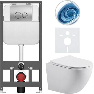 CERANO Kompletní WC set Basic/Cesso bílá matná WC tlačítko Dualo/Stříbrná závěsné předstěnová instalace 49x36 CER-8050BD86163 obraz
