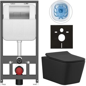 CERANO Kompletní WC set Basic/Forte černá matná WC tlačítko Modulo/Stříbrná závěsné předstěnová instalace 51x36 CER-8050BD86418 obraz