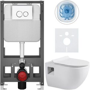 CERANO Kompletní WC set Basic/Dure bílá lesklá WC tlačítko Dualo/Bílá volně stojící předstěnová instalace 51x35 CER-8050BD85907 obraz