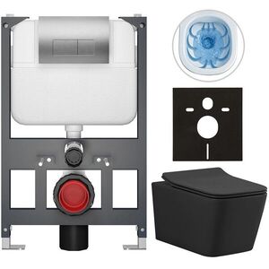 CERANO Kompletní WC set Basic/Forte černá matná WC tlačítko Modulo/Stříbrná závěsné nízký modul předstěnová instalace 51x36 CER-8050BD86419 obraz