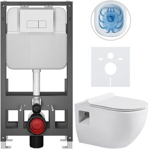 CERANO Kompletní WC set Basic/Dure bílá lesklá WC tlačítko Modulo/Bílá volně stojící předstěnová instalace 51x35 CER-8050BD85909 obraz