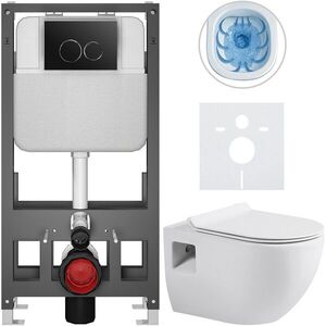 CERANO Kompletní WC set Basic/Dure bílá lesklá WC tlačítko Dualo/Černá volně stojící předstěnová instalace 51x35 CER-8050BD85910 obraz