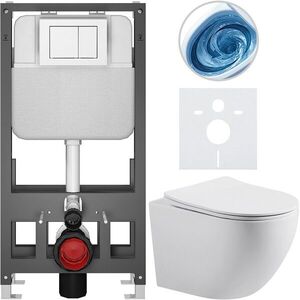 CERANO Kompletní WC set Basic/Cesso bílá matná WC tlačítko Maxio/Bílá volně stojící předstěnová instalace 49x36 CER-8050BD86167 obraz