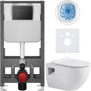 CERANO Kompletní WC set Basic/Dure bílá lesklá WC tlačítko Maxio/Černá volně stojící předstěnová instalace 51x35 CER-8050BD85911 obraz