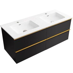 CERANO Koupelnová skříňka Velora černá matná, úchytka zlatá + keramické umyvadlo Novo bílá lesklá 121x54, 5x46, 5 CER-979898 obraz