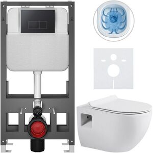 CERANO Kompletní WC set Basic/Dure bílá lesklá WC tlačítko Modulo/Černá volně stojící předstěnová instalace 51x35 CER-8050BD85912 obraz