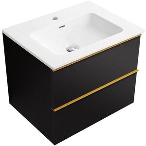 CERANO Koupelnová skříňka Velora černá matná, úchytka zlatá + keramické umyvadlo Novo bílá lesklá 61x54, 5x46, 5 CER-979899 obraz
