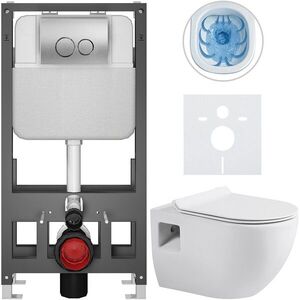 CERANO Kompletní WC set Basic/Dure bílá lesklá WC tlačítko Dualo/Stříbrná volně stojící předstěnová instalace 51x35 CER-8050BD85913 obraz