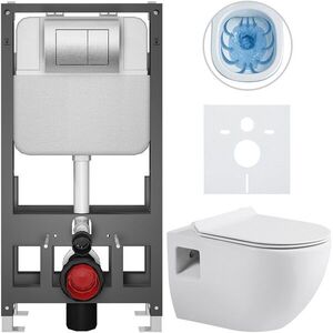 CERANO Kompletní WC set Basic/Dure bílá lesklá WC tlačítko Maxio/Stříbrná volně stojící předstěnová instalace 51x35 CER-8050BD85914 obraz