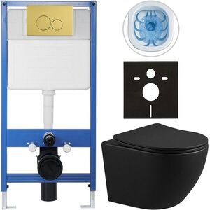 CERANO Kompletní WC set Profi/Cesso černá matná WC tlačítko Duo/Zlatá předstěnová instalace 49x36 CER-8050BD84237 obraz