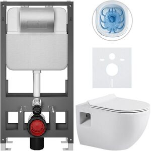 CERANO Kompletní WC set Basic/Dure bílá lesklá WC tlačítko Modulo/Stříbrná volně stojící předstěnová instalace 51x35 CER-8050BD85915 obraz