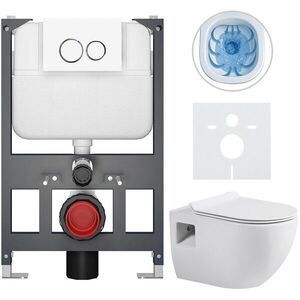 CERANO Kompletní WC set Basic/Dure bílá lesklá WC tlačítko Dualo/Bílá závěsné nízký modul předstěnová instalace 51x35 CER-8050BD85916 obraz