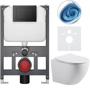 CERANO Kompletní WC set Basic/Cesso bílá matná WC tlačítko Maxio/Černá závěsné nízký modul předstěnová instalace 49x36 CER-8050BD86174 obraz