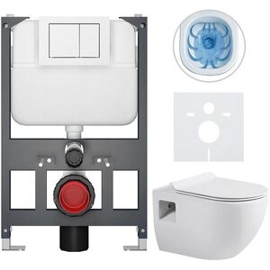 CERANO Kompletní WC set Basic/Dure bílá lesklá WC tlačítko Maxio/Bílá závěsné nízký modul předstěnová instalace 51x35 CER-8050BD85917 obraz