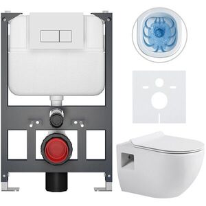 CERANO Kompletní WC set Basic/Dure bílá lesklá WC tlačítko Modulo/Bílá závěsné nízký modul předstěnová instalace 51x35 CER-8050BD85918 obraz