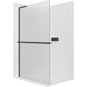 CERANO Sprchová zástěna Walk-in Onyx L-levá vzpěra 8 mm + polička/držák na ručníky černá matná, mléčné sklo 60x200 CER-8050BD824 obraz