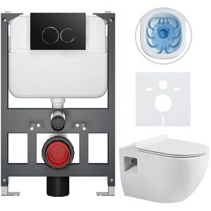 CERANO Kompletní WC set Basic/Dure bílá lesklá WC tlačítko Dualo/Černá závěsné nízký modul předstěnová instalace 51x35 CER-8050BD85919 obraz