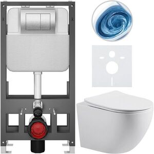 CERANO Kompletní WC set Basic/Cesso bílá matná WC tlačítko Maxio/Stříbrná volně stojící předstěnová instalace 49x36 CER-8050BD86177 obraz