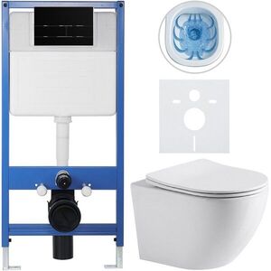 CERANO Kompletní WC set Profi/Cesso bílá lesklá WC tlačítko Line/Černá lesklá předstěnová instalace 49x36 CER-8050BD84241 obraz