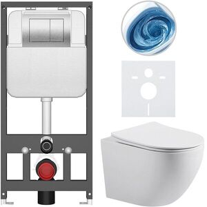 CERANO Kompletní WC set Basic/Cesso bílá matná WC tlačítko Maxio/Stříbrná závěsné předstěnová instalace 49x36 CER-8050BD86178 obraz