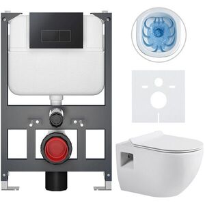 CERANO Kompletní WC set Basic/Dure bílá lesklá WC tlačítko Modulo/Černá závěsné nízký modul předstěnová instalace 51x35 CER-8050BD85921 obraz