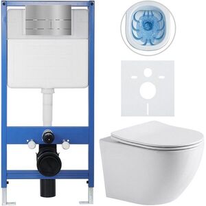 CERANO Kompletní WC set Profi/Cesso bílá lesklá WC tlačítko Line/Nerez předstěnová instalace 49x36 CER-8050BD84243 obraz