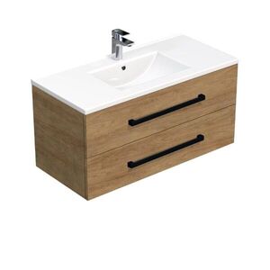 Koupelnová skříňka s černou úchytkou a umyvadlem SAT Cube Way 100x53x46 cm dub Hickory mat CUBE46C1002DHMOD CUBE46C1002DHMOD obraz