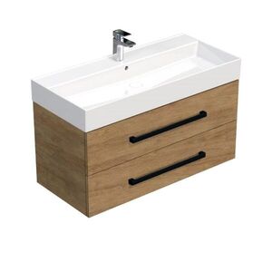 Koupelnová skříňka s černou úchytkou a umyvadlem SAT Cube Way 100x53x46 cm dub Hickory mat CUBE46C1002DHSAT CUBE46C1002DHSAT obraz