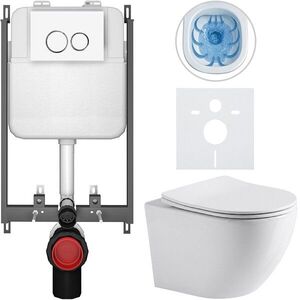 CERANO Kompletní WC set Basic/Cesso bílá lesklá WC tlačítko Dualo/Bílá pro zazdění 49x36 CER-8050BD85926 obraz