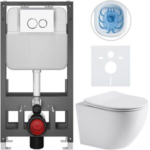 CERANO Kompletní WC set Basic/Cesso bílá lesklá WC tlačítko Dualo/Bílá volně stojící předstěnová instalace 49x36 CER-8050BD85927 obraz